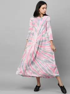 FASHOR Pink & Grey Tie and Dye Dyed A-Line Maxi Dress