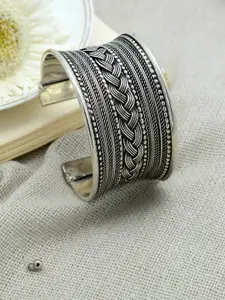 TEEJH Women Silver-Toned Oxidised Cuff Bracelet