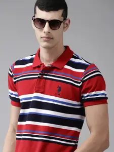 U.S. Polo Assn. U S Polo Assn Men Red & White Striped Polo Collar Slim Fit T-shirt