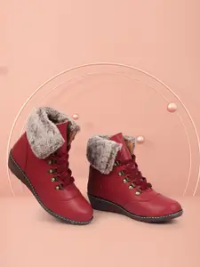 Alishtezia Women Red High-Top Flat Boots