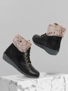 Alishtezia Women Black PU Flat Boots