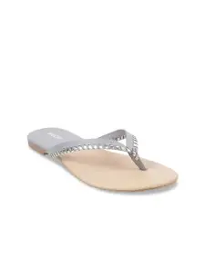 Mochi Women Grey T-Strap Flats