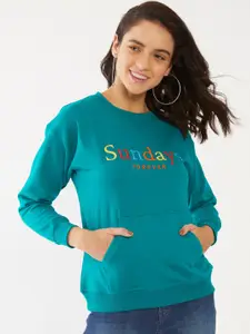 Zink London Women Green Embroidered Sweatshirt