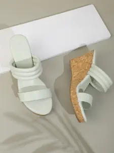 Mast & Harbour Women Mint Green Solid Wedge Heel Sandals