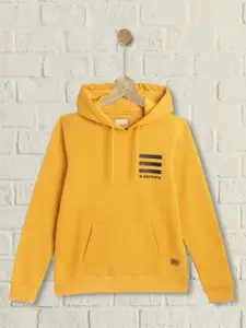 UTH by Roadster Boys Mustard Yellow Solid Hooded Sweatshirt