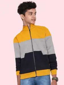 UTH by Roadster Boys Mustard Yellow & Grey Melange Colourblocked Sweatshirt