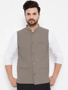 even Men Brown Solid Nehru Jacket
