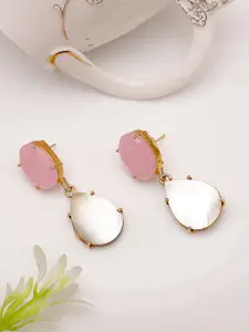 XAGO Gold-Plated Pink & White Handcrafted Teardrop Shaped Drop Earrings