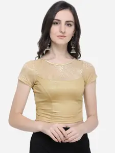Janasya Gold-Coloured Solid Lace Saree Blouse