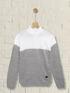 UTH by Roadster Boys Grey & White Acrylic Colourblocked Pullover