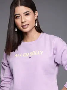 Allen Solly Woman Lavender & Yellow Brand Logo Printed Sweatshirt