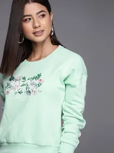 Allen Solly Woman Green & White Floral Printed Sweatshirt