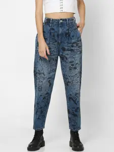 ONLY Women Blue Relaxed Fit Mildly Distressed Heavy Fade Printed Jeans