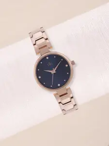 DressBerry Women Navy Printed Dial & Rose Gold-Toned Straps Analogue Watch DB-SS21-3D