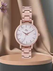 DressBerry Women White Dial & Rose Gold-Toned Straps Analogue Watch DB-SS21-4A