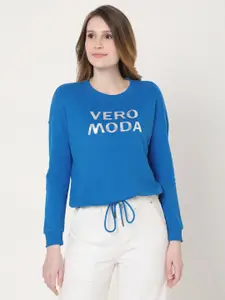 Vero Moda Women Blue Logo Printed Sweatshirt