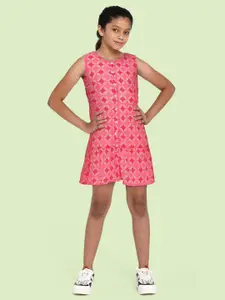 Global Desi Girls Pink Printed Pure Cotton Peplum Dress