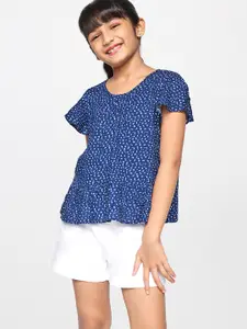 Global Desi Girls Blue Printed Peplum Top