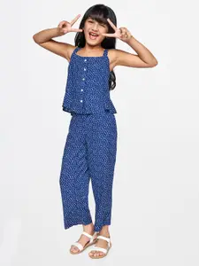 Global Desi Girls Navy Blue Printed Top with Trousers
