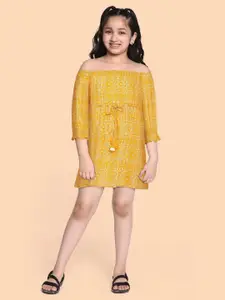 Global Desi Girls Mustard Yellow Printed A-Line Dress