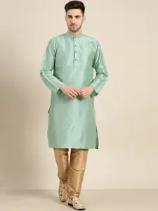 SOJANYA Men Sea Green Regular Kurta with Churidar