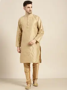 SOJANYA Men Gold-Toned Regular Kurta with Churidar