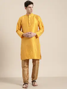 SOJANYA Men Mustard Yellow Regular Kurta with Churidar