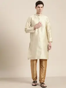 SOJANYA Men Cream-Coloured Regular Kurta with Churidar