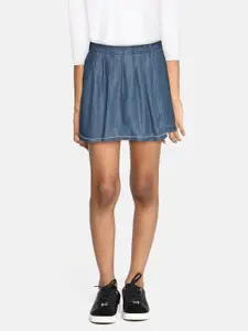 Global Desi Girls Blue Solid Denim Shorts