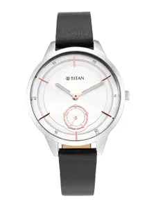 Titan Women Grey Brass Mother of Pearl Dial & Black Leather Straps Analogue Watch