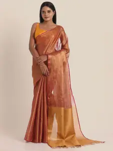 Suta Rust Red & Golden Woven Design Pure Linen Saree