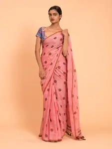 Suta Pink Polka Printed Pure Cotton Saree