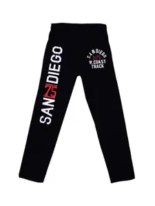 SWEET ANGEL Boys Black & White Graphic Printed Pure Cotton Straight-Fit Track Pants