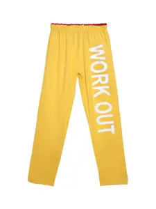 SWEET ANGEL Boys Yellow & White Typography Printed Straight-Fit Pure Cotton Track Pants