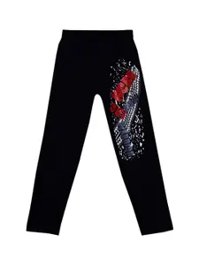 SWEET ANGEL Boys Black & Red Typography Printed Pure Cotton Straight-Fit Track Pants