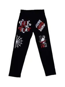 SWEET ANGEL Boys Black & White Printed Pure Cotton Straight-Fit Track Pants