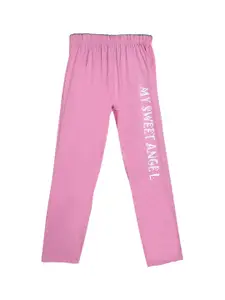SWEET ANGEL Boys Pink & White Typography Printed Straight-Fit Pure Cotton Track Pants