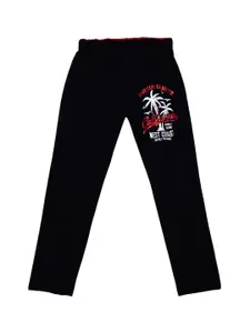 SWEET ANGEL Boys Black & White Graphic Printed Pure Cotton Straight-Fit Track Pants