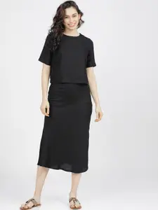 Tokyo Talkies Women Black Solid Top & Skirt Set