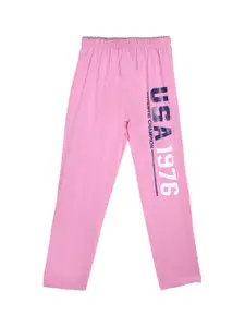 SWEET ANGEL Boys Pink & White Typography Printed Straight-Fit Pure Cotton Track Pants