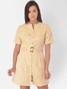 Latin Quarters Women Beige Shirt Mini Dress