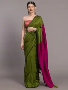 Suta Green & Pink Colourblocked Cotton Blend Saree