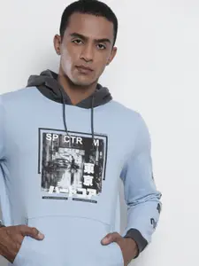 The Indian Garage Co Men Blue Printed Hooded Sweatshirt