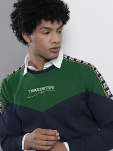 The Indian Garage Co Men Navy Blue & Green Colourblocked Sweatshirt