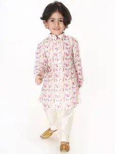 VASTRAMAY Boys Multicoloured Floral Printed Regular Kurti with Pyjamas