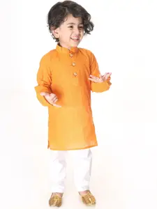 VASTRAMAY Boys Yellow Regular Pure Cotton Kurta with Pyjamas