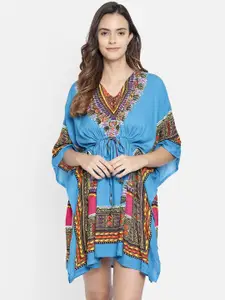 Aditi Wasan Turquoise Blue & Purple Ethnic Motifs Kaftan Dress