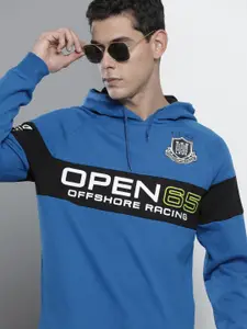 The Indian Garage Co Men Blue Printed Hooded Sweatshirt