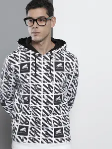 The Indian Garage Co Men White & Black Printed Hooded Sweatshirt