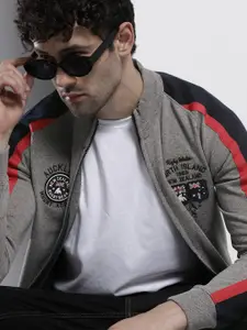 The Indian Garage Co Men Charcoal Colourblocked Sweatshirt